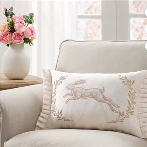 My Texas House 14"× 20" Ivory Pleated Cotton Bunny Decorative Pillow